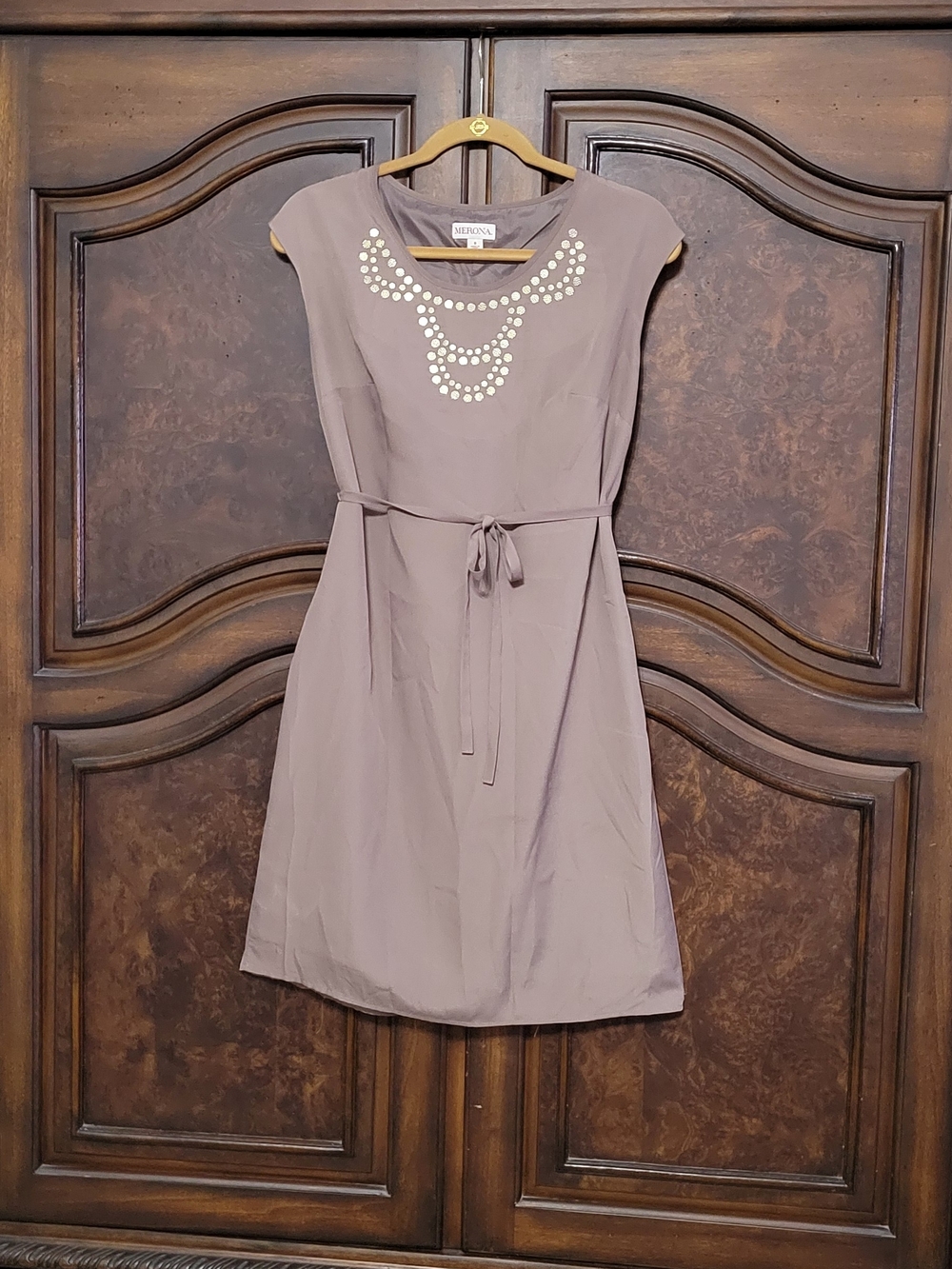 Merona Taupe Midi Dress with Gold Neck Accents